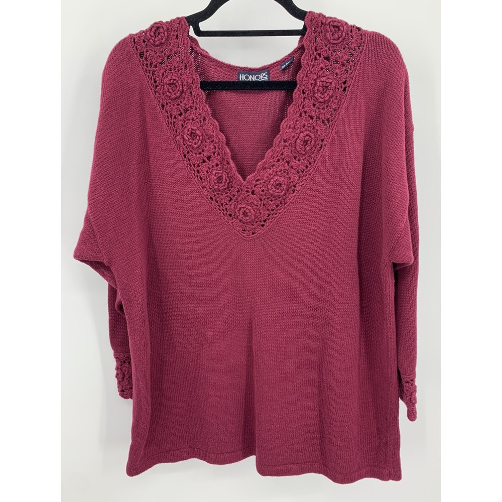 Vintage NOS 90s Honors Tunic Sweater Crochet Accents Size Large Y2K New